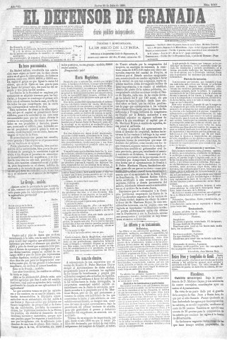 'El Defensor de Granada  : diario político independiente' - Año VII Número 2206  - 1886 Julio 22