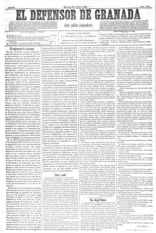'El Defensor de Granada  : diario político independiente' - Año VII Número 2212  - 1886 Julio 28