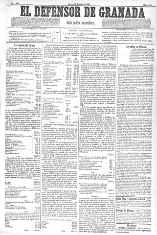 'El Defensor de Granada  : diario político independiente' - Año VII Número 2213  - 1886 Julio 29