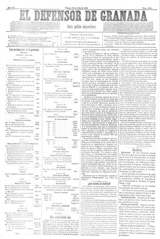 'El Defensor de Granada  : diario político independiente' - Año VII Número 2214  - 1886 Julio 30