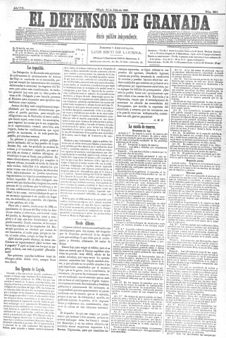 'El Defensor de Granada  : diario político independiente' - Año VII Número 2215  - 1886 Julio 31