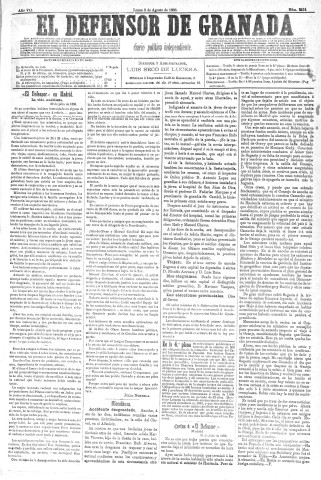 'El Defensor de Granada  : diario político independiente' - Año VII Número 2216  - 1886 Agosto 02