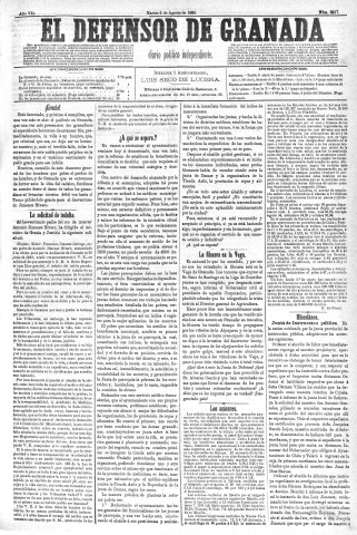 'El Defensor de Granada  : diario político independiente' - Año VII Número 2217  - 1886 Agosto 03
