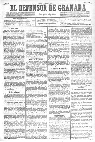 'El Defensor de Granada  : diario político independiente' - Año VII Número 2218  - 1886 Agosto 04