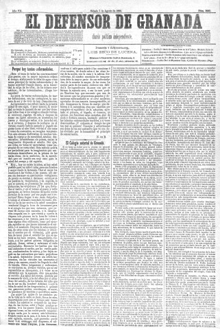 'El Defensor de Granada  : diario político independiente' - Año VII Número 2221  - 1886 Agosto 07