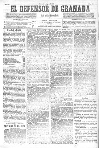 'El Defensor de Granada  : diario político independiente' - Año VII Número 2224  - 1886 Agosto 10