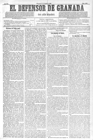 'El Defensor de Granada  : diario político independiente' - Año VII Número 2225  - 1886 Agosto 11