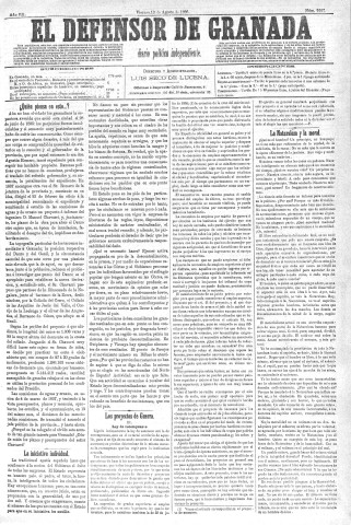 'El Defensor de Granada  : diario político independiente' - Año VII Número 2227  - 1886 Agosto 13