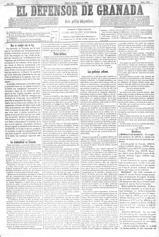 'El Defensor de Granada  : diario político independiente' - Año VII Número 2228  - 1886 Agosto 14