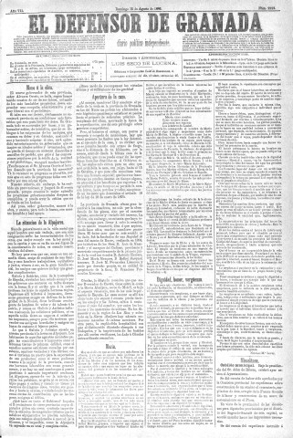 'El Defensor de Granada  : diario político independiente' - Año VII Número 2229  - 1886 Agosto 15