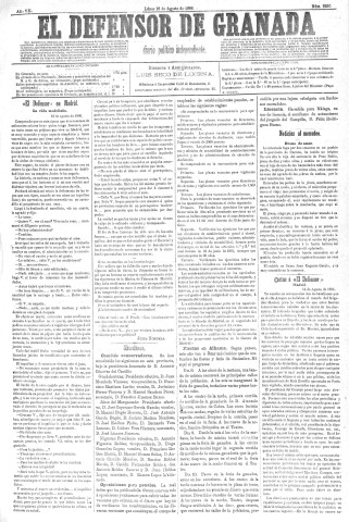'El Defensor de Granada  : diario político independiente' - Año VII Número 2230  - 1886 Agosto 16