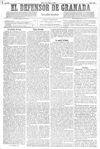 'El Defensor de Granada  : diario político independiente' - Año VII Número 2231  - 1886 Agosto 17