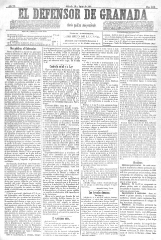 'El Defensor de Granada  : diario político independiente' - Año VII Número 2232  - 1886 Agosto 18
