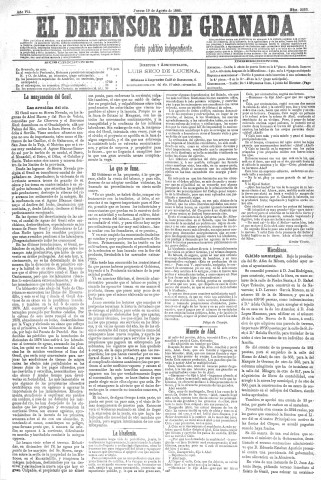 'El Defensor de Granada  : diario político independiente' - Año VII Número 2233  - 1886 Agosto 19