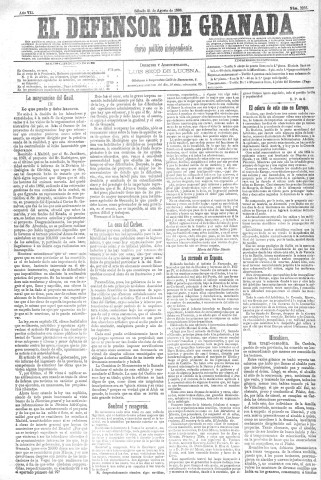 'El Defensor de Granada  : diario político independiente' - Año VII Número 2235  - 1886 Agosto 21