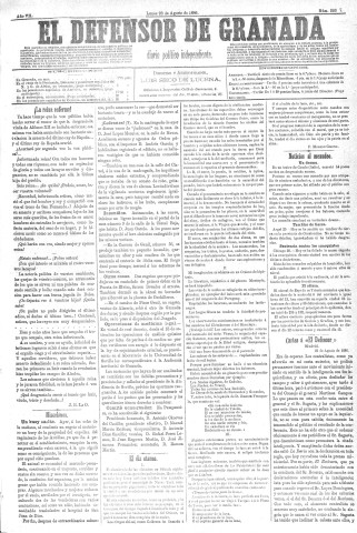 'El Defensor de Granada  : diario político independiente' - Año VII Número 2237  - 1886 Agosto 23