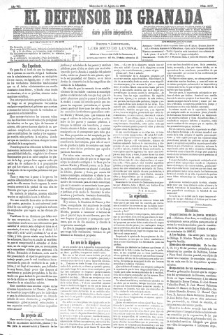 'El Defensor de Granada  : diario político independiente' - Año VII Número 2239  - 1886 Agosto 25