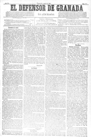 'El Defensor de Granada  : diario político independiente' - Año VII Número 2241  - 1886 Agosto 27