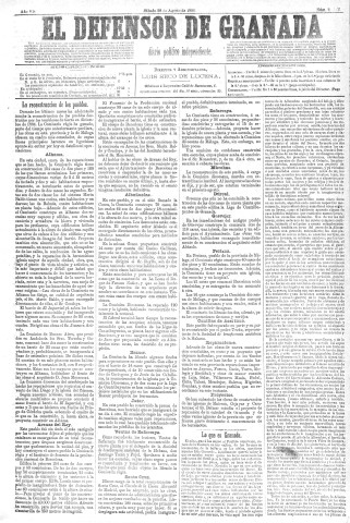 'El Defensor de Granada  : diario político independiente' - Año VII Número 2242  - 1886 Agosto 28