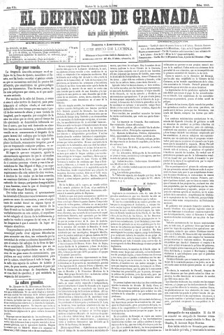 'El Defensor de Granada  : diario político independiente' - Año VII Número 2245  - 1886 Agosto 31