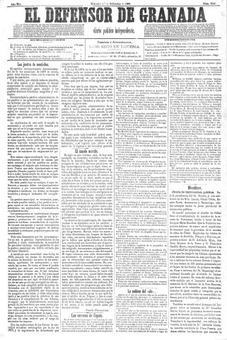 'El Defensor de Granada  : diario político independiente' - Año VII Número 2246  - 1886 Septiembre 01