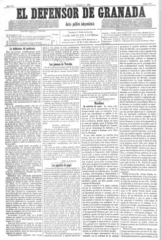 'El Defensor de Granada  : diario político independiente' - Año VII Número 2248  - 1886 Septiembre 03