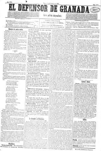 'El Defensor de Granada  : diario político independiente' - Año VIII Número 2251  - 1886 Septiembre 06