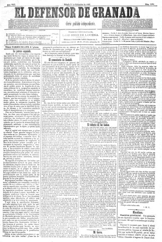 'El Defensor de Granada  : diario político independiente' - Año VIII Número 2256  - 1886 Septiembre 11