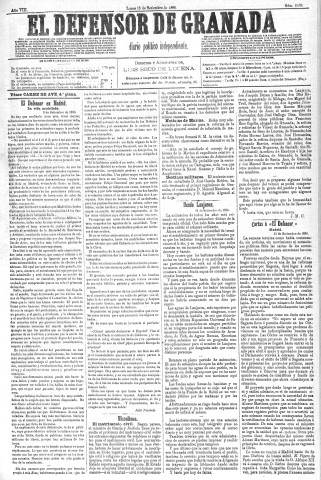 'El Defensor de Granada  : diario político independiente' - Año VIII Número 2258  - 1886 Septiembre 13