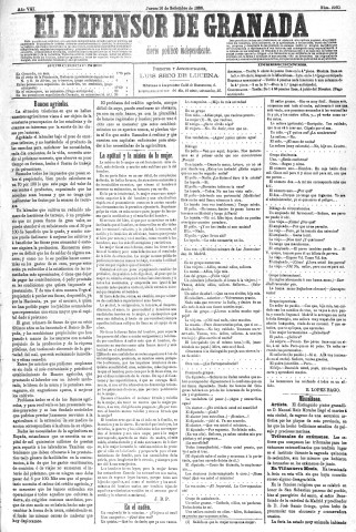 'El Defensor de Granada  : diario político independiente' - Año VIII Número 2260  - 1886 Septiembre 16