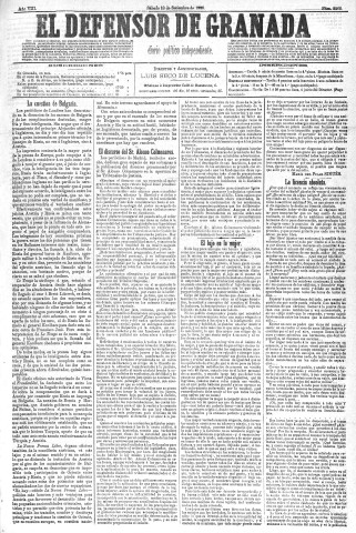 'El Defensor de Granada  : diario político independiente' - Año VIII Número 2262  - 1886 Septiembre 18