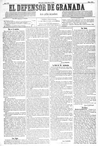 'El Defensor de Granada  : diario político independiente' - Año VIII Número 2265  - 1886 Septiembre 21