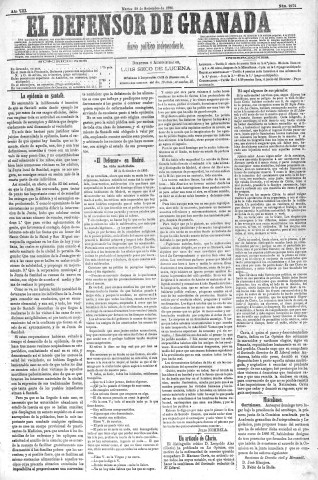 'El Defensor de Granada  : diario político independiente' - Año VIII Número 2272  - 1886 Septiembre 28