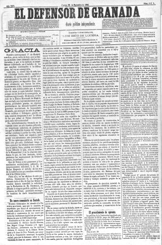 'El Defensor de Granada  : diario político independiente' - Año VIII Número 2274  - 1886 Septiembre 30