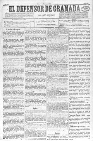 'El Defensor de Granada  : diario político independiente' - Año VIII Número 2281  - 1886 Octubre 07