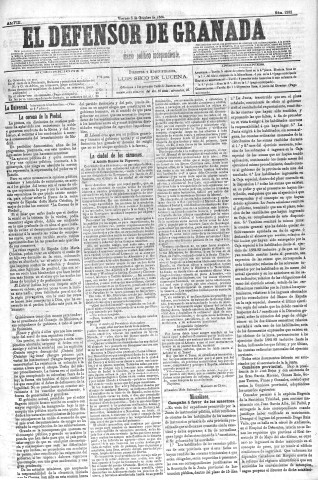 'El Defensor de Granada  : diario político independiente' - Año VIII Número 2282  - 1886 Octubre 08