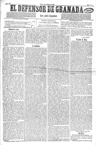 'El Defensor de Granada  : diario político independiente' - Año VIII Número 2293  - 1886 Octubre 19