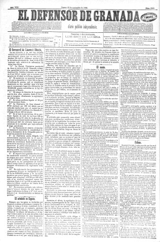 'El Defensor de Granada  : diario político independiente' - Año VIII Número 2323  - 1886 Noviembre 18