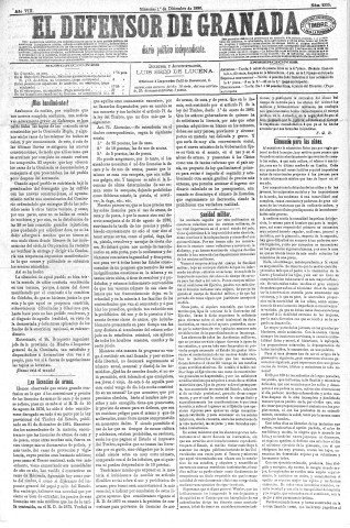 'El Defensor de Granada  : diario político independiente' - Año VIII Número 2335  - 1886 Diciembre 01