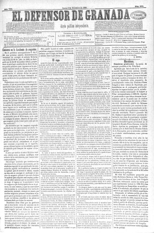 'El Defensor de Granada  : diario político independiente' - Año VIII Número 2336  - 1886 Diciembre 02