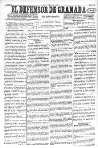 'El Defensor de Granada  : diario político independiente' - Año VIII Número 2340  - 1886 Diciembre 06