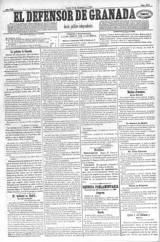 'El Defensor de Granada  : diario político independiente' - Año VIII Número 2347  - 1886 Diciembre 13
