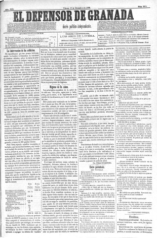 'El Defensor de Granada  : diario político independiente' - Año VIII Número 2351  - 1886 Diciembre 17