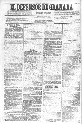 'El Defensor de Granada  : diario político independiente' - Año VIII Número 2354  - 1886 Diciembre 20