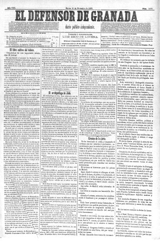 'El Defensor de Granada  : diario político independiente' - Año VIII Número 2355  - 1886 Diciembre 21