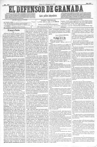 'El Defensor de Granada  : diario político independiente' - Año VIII Número 2363  - 1886 Diciembre 31