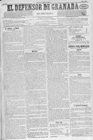 'El Defensor de Granada  : diario político independiente' - Año VIII Número 2437  - 1887 Marzo 14