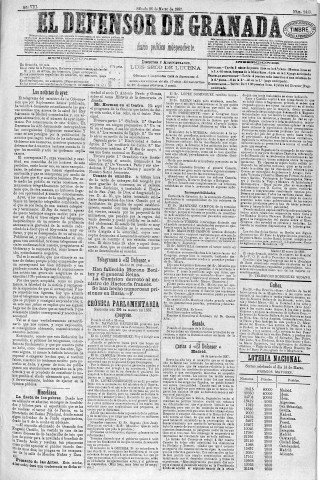 'El Defensor de Granada  : diario político independiente' - Año VIII Número 2449  - 1887 Marzo 26
