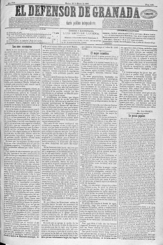 'El Defensor de Granada  : diario político independiente' - Año VIII Número 2451  - 1887 Marzo 29