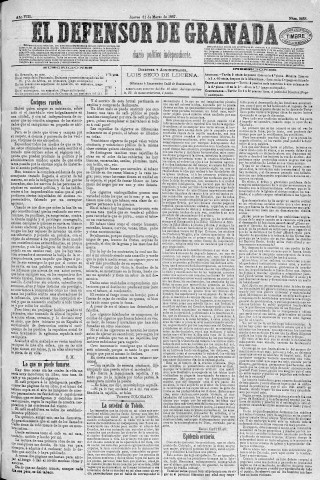 'El Defensor de Granada  : diario político independiente' - Año VIII Número 2453  - 1887 Marzo 31